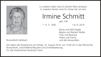 Anzeige von Irmine Schmitt von MGO