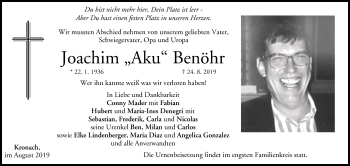 Anzeige von Joachim Benöhr von MGO