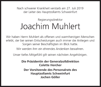 Anzeige von Joachim Muhlert von MGO
