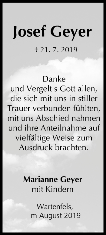 Anzeige von Josef Geyer von MGO
