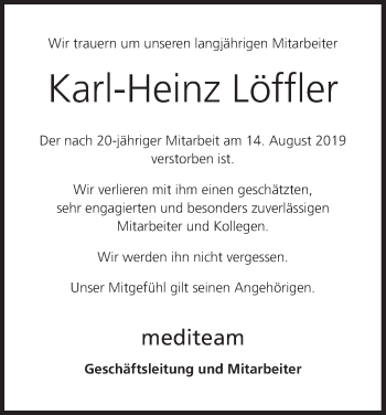 Anzeige von Karl-Heinz Löffler von MGO