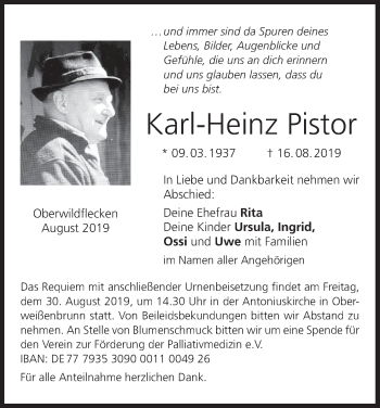 Anzeige von Karl-Heinz Pistor von MGO