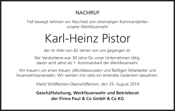 Anzeige von Karl-Heinz Pistor von MGO