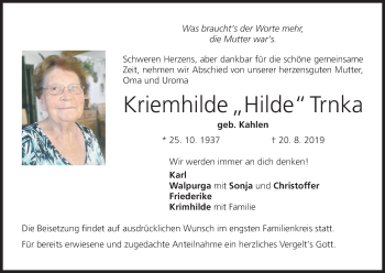 Anzeige von Kriemhilde Trnka von MGO