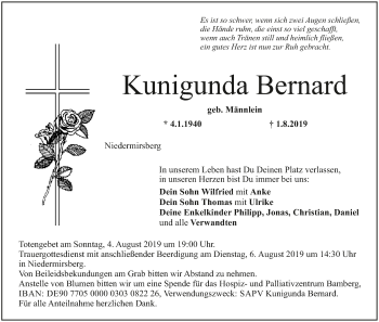 Anzeige von Kunigunda Bernard von MGO