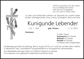 Anzeige von Kunigunde Lebender von MGO