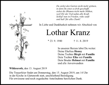 Anzeige von Lothar Kranz von MGO