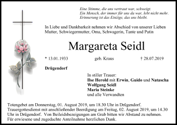 Anzeige von Margareta Seidl von MGO