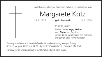 Anzeige von Margarete Kotz von MGO