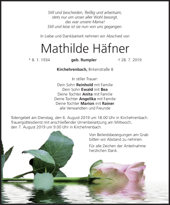 Anzeige von Mathilde Häfner von MGO