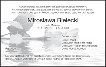 Anzeige von Miroslawa Bielecki von MGO