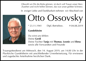 Anzeige von Otto Ossovsky von MGO