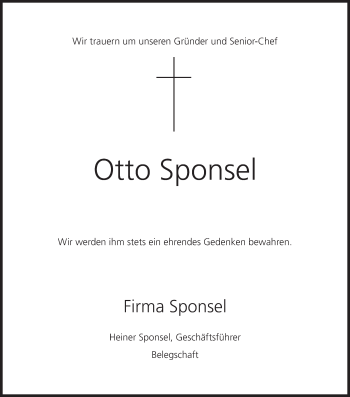 Anzeige von Otto Sponsel von MGO
