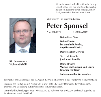Anzeige von Peter Sponsel von MGO