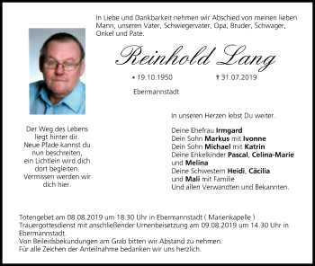 Anzeige von Reinhold Lang von MGO