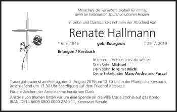 Anzeige von Renate Hallmann von MGO