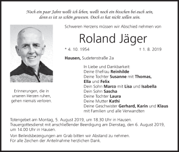 Anzeige von Roland Jäger von MGO