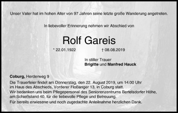 Anzeige von Rolf Gareis von MGO
