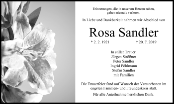 Anzeige von Rosa Sandler von MGO