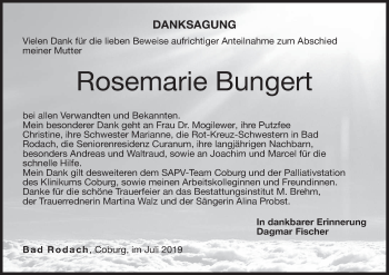 Anzeige von Rosemarie Bungert von MGO