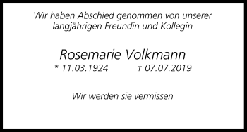 Anzeige von Rosemarie Volkmann von MGO