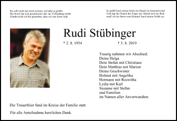 Anzeige von Rudi Stübinger von MGO