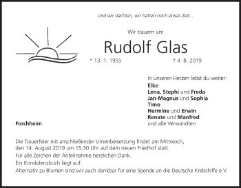 Anzeige von Rudolf Glas von MGO