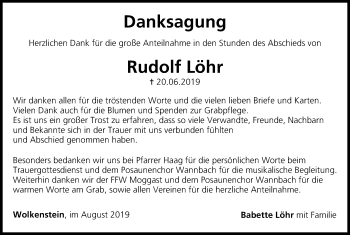 Anzeige von Rudolf Löhr von MGO