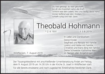 Anzeige von Theobald Hohmann von MGO