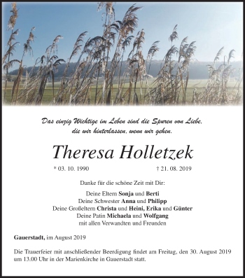 Anzeige von Theresa Holletzek von MGO