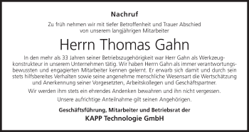 Anzeige von Thomas Gahn von MGO