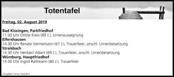 Anzeige von Totentafel vom 02.08.2019 von MGO