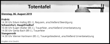 Anzeige von Totentafel vom 06.08.2019 von MGO