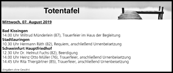 Anzeige von Totentafel vom 07.08.2019 von MGO