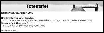 Anzeige von Totentafel vom 08.08.2019 von MGO