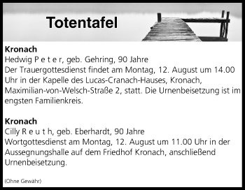 Anzeige von Totentafel vom 10.08.2019 von MGO