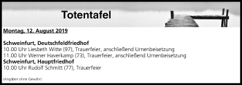 Anzeige von Totentafel vom 12.08.2019 von MGO