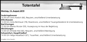 Anzeige von Totentafel vom 13.08.2019 von MGO