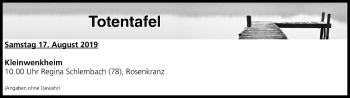 Anzeige von Totentafel vom 17.08.2019 von MGO
