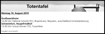 Anzeige von Totentafel vom 19.08.2019 von MGO