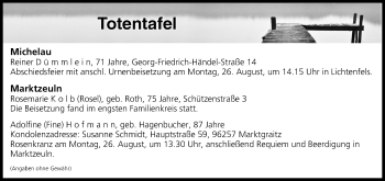 Anzeige von Totentafel vom 24.08.2019 von MGO