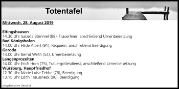 Anzeige von Totentafel vom 28.08.2019 von MGO