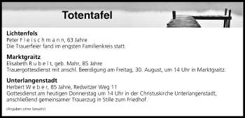 Anzeige von Totentafel vom 29.08.2019 von MGO