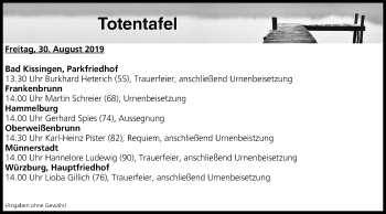 Anzeige von Totentafel vom 30.08.2019 von MGO