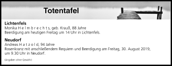 Anzeige von Totentafel vom 30.08.2019 von MGO