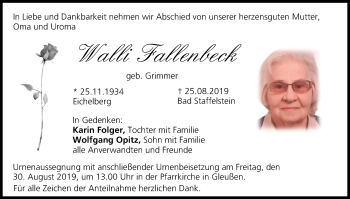 Anzeige von Walli Fallenbeck von MGO