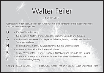 Anzeige von Walter Feiler von MGO
