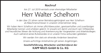 Anzeige von Walter Schelhorn von MGO