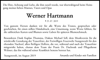 Anzeige von Werner Hartmann von MGO