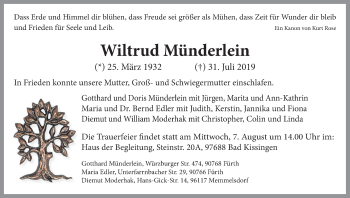 Anzeige von Wiltrud Münderlein von MGO